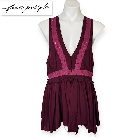 Intimately Free People Babydoll Peplum Eyelet Blouse Tunic Top Boho Hippie S - Picture 3 of 16